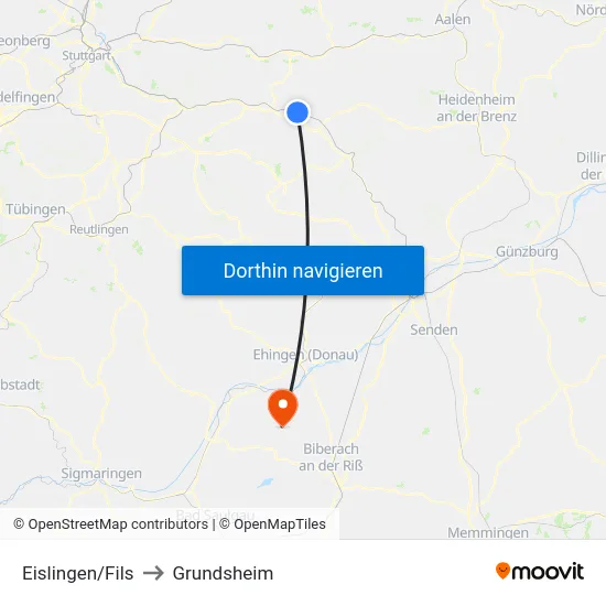Eislingen/Fils to Grundsheim map