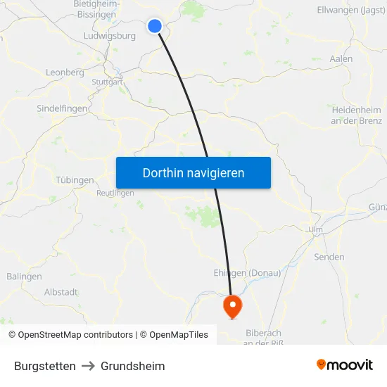 Burgstetten to Grundsheim map