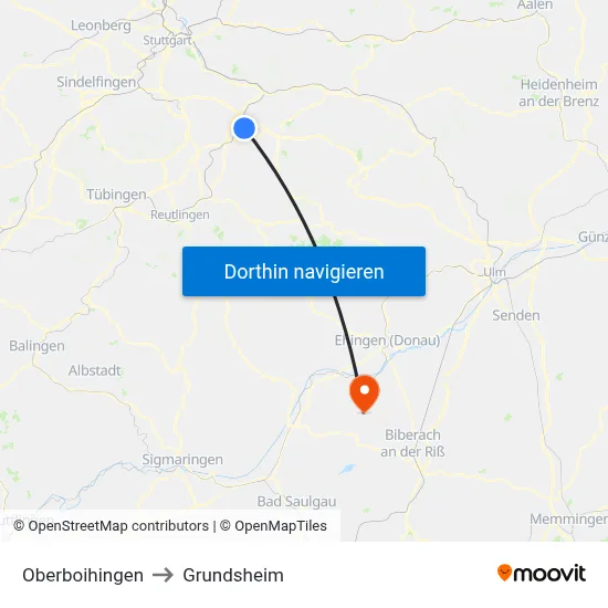 Oberboihingen to Grundsheim map