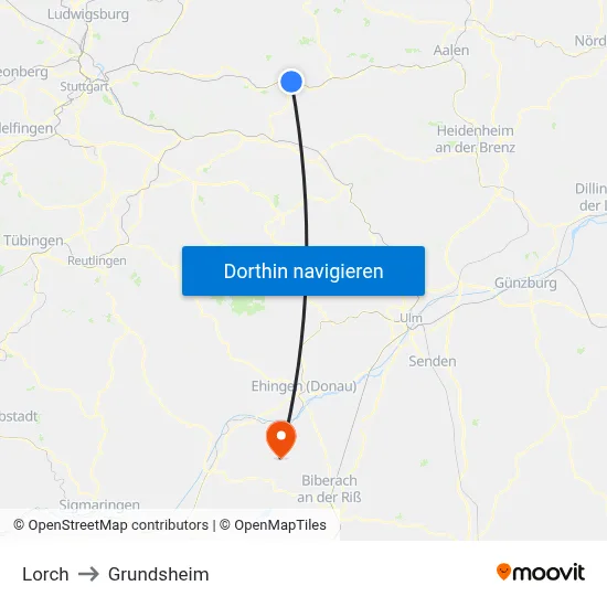 Lorch to Grundsheim map
