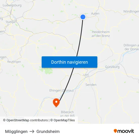 Mögglingen to Grundsheim map