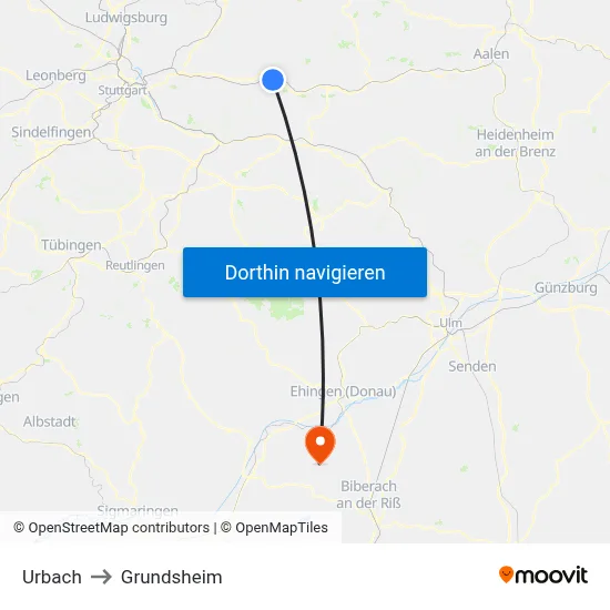 Urbach to Grundsheim map