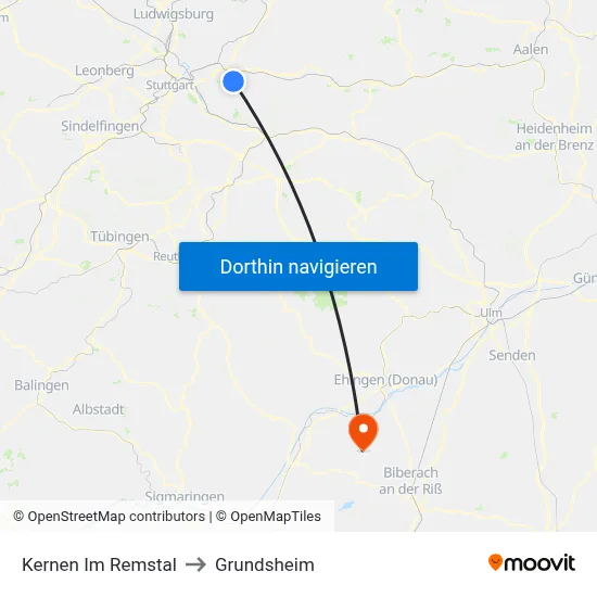 Kernen Im Remstal to Grundsheim map