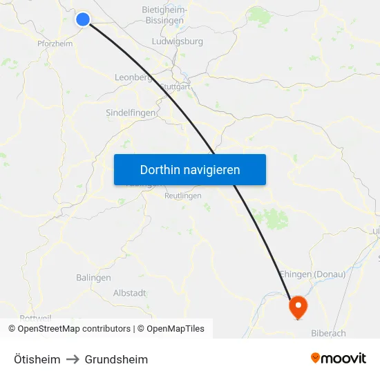 Ötisheim to Grundsheim map