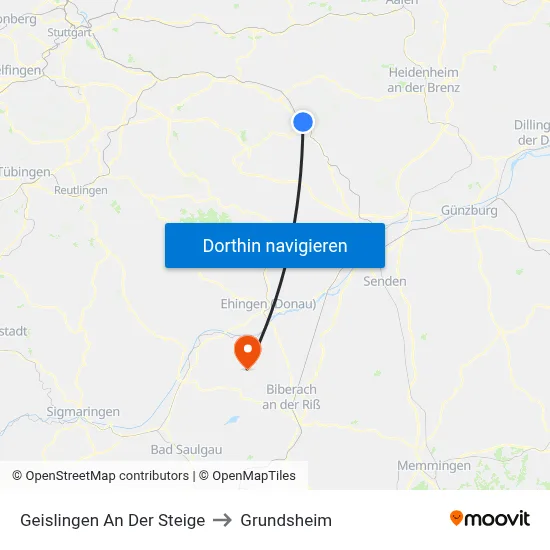 Geislingen An Der Steige to Grundsheim map