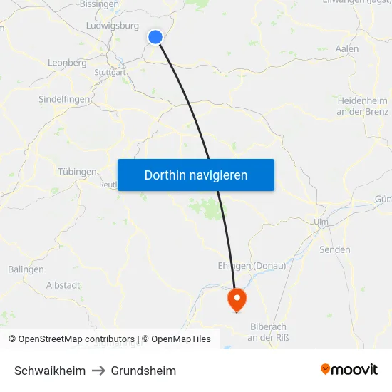 Schwaikheim to Grundsheim map