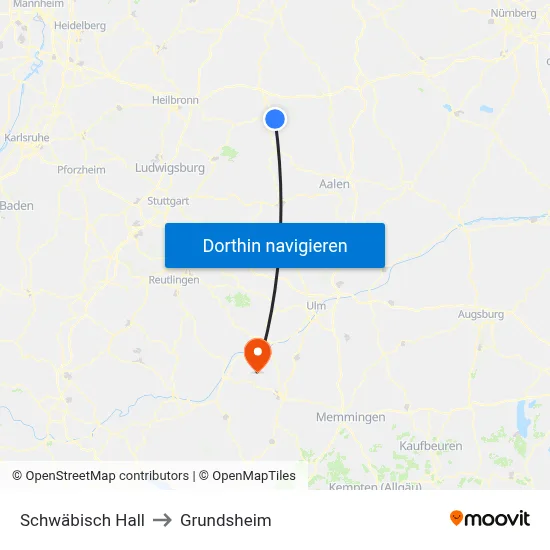 Schwäbisch Hall to Grundsheim map
