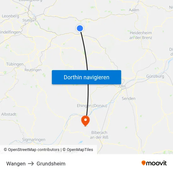 Wangen to Grundsheim map