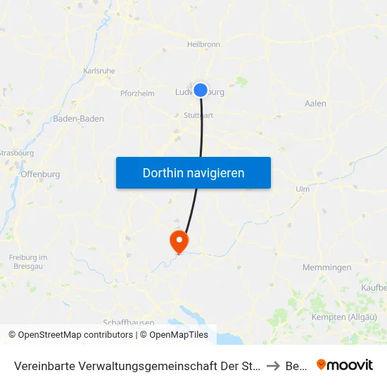 Vereinbarte Verwaltungsgemeinschaft Der Stadt Freiberg am Neckar to Beuron map