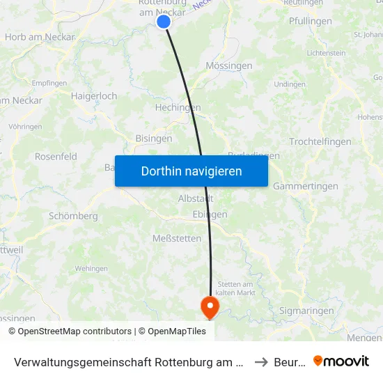 Verwaltungsgemeinschaft Rottenburg am Neckar to Beuron map