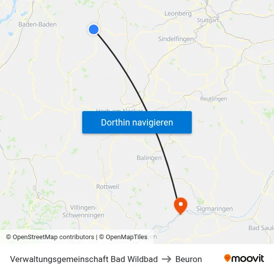 Verwaltungsgemeinschaft Bad Wildbad to Beuron map