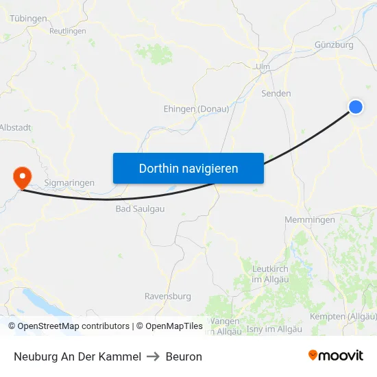 Neuburg An Der Kammel to Beuron map