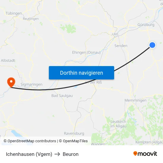 Ichenhausen (Vgem) to Beuron map
