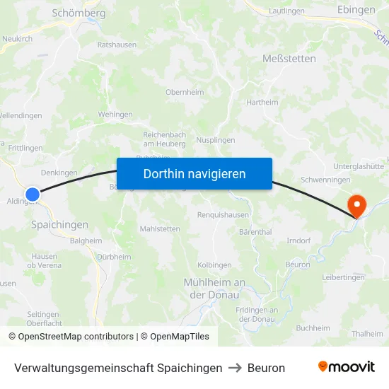 Verwaltungsgemeinschaft Spaichingen to Beuron map