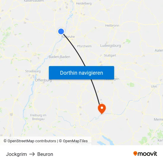 Jockgrim to Beuron map