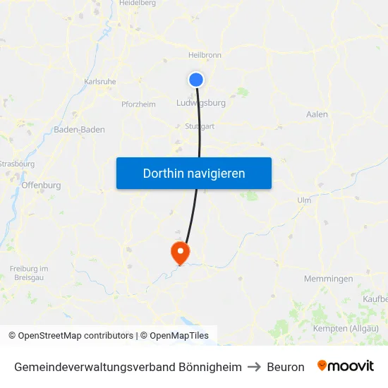 Gemeindeverwaltungsverband Bönnigheim to Beuron map