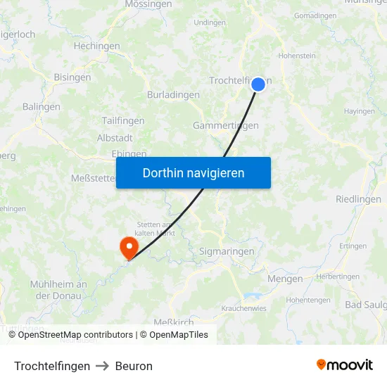 Trochtelfingen to Beuron map