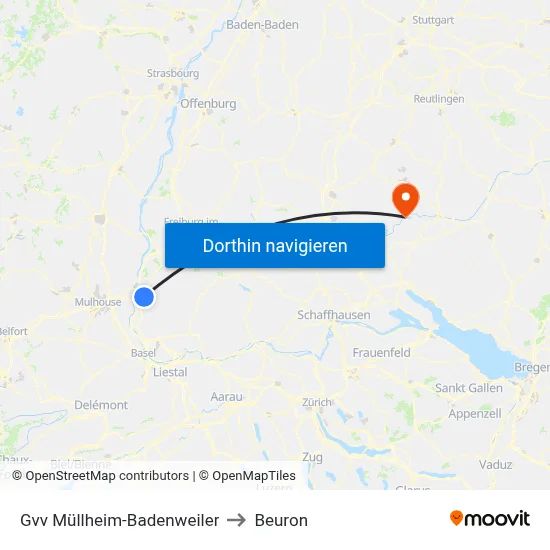Gvv Müllheim-Badenweiler to Beuron map