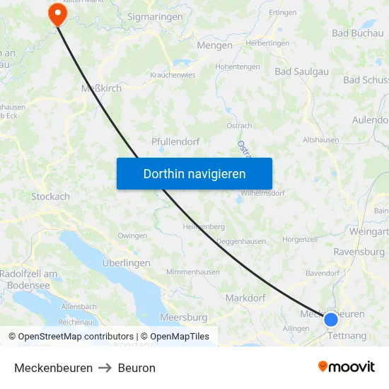 Meckenbeuren to Beuron map