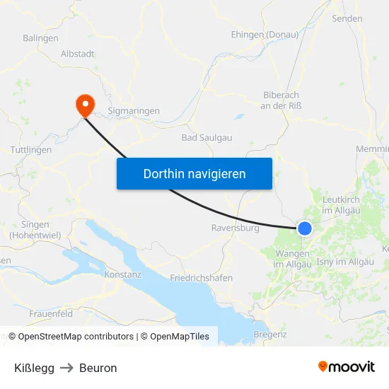 Kißlegg to Beuron map