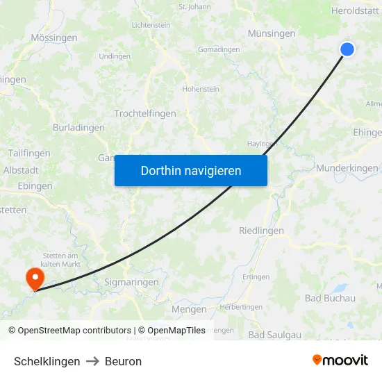 Schelklingen to Beuron map