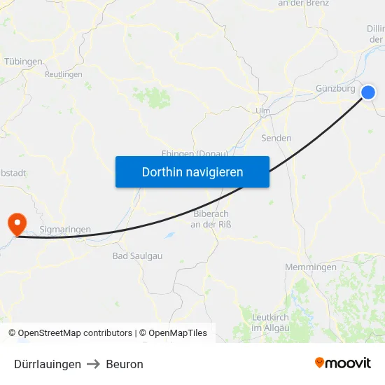 Dürrlauingen to Beuron map