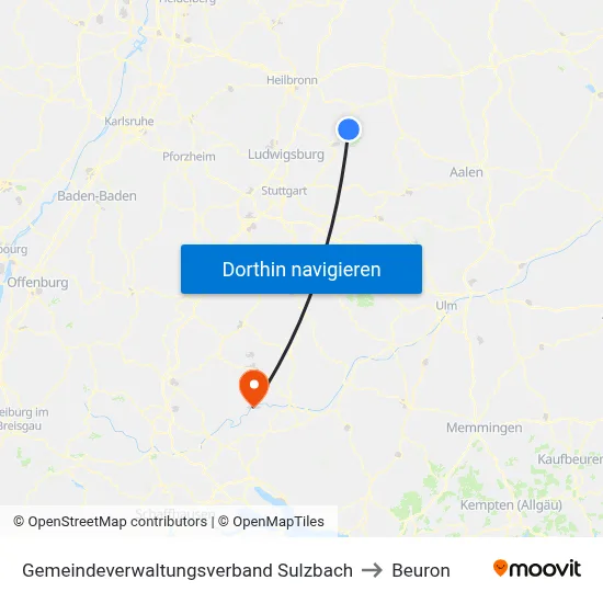 Gemeindeverwaltungsverband Sulzbach to Beuron map