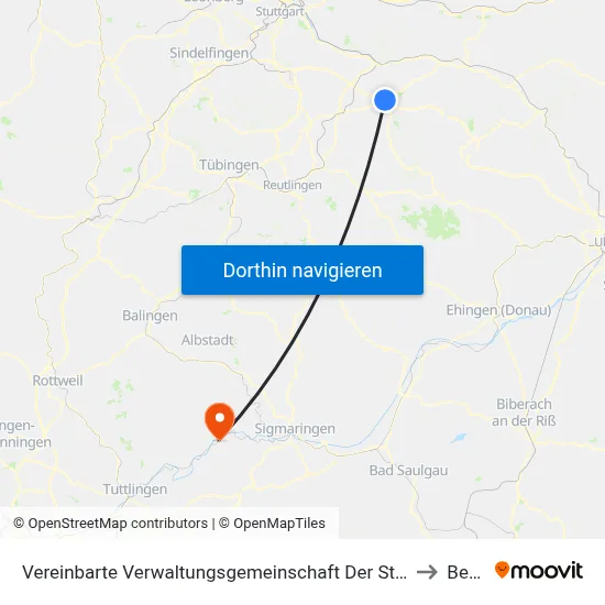 Vereinbarte Verwaltungsgemeinschaft Der Stadt Kirchheim Unter Teck to Beuron map