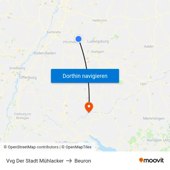 Vvg Der Stadt Mühlacker to Beuron map