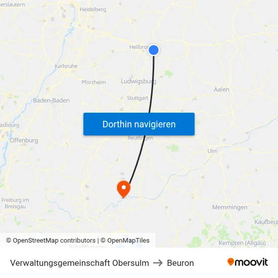 Verwaltungsgemeinschaft Obersulm to Beuron map