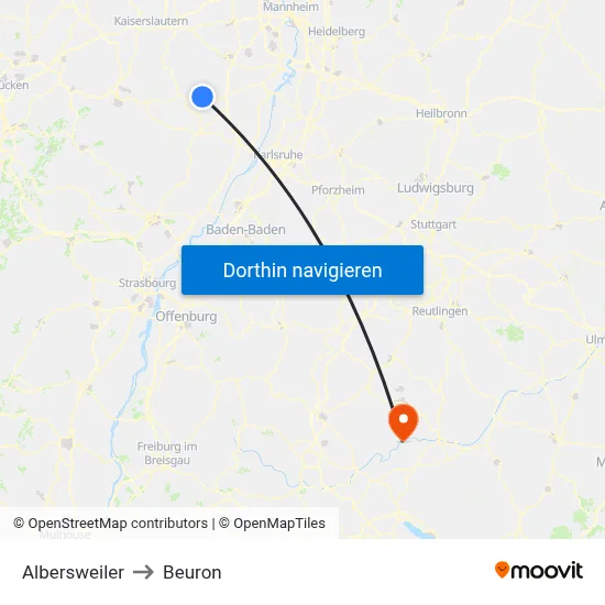 Albersweiler to Beuron map