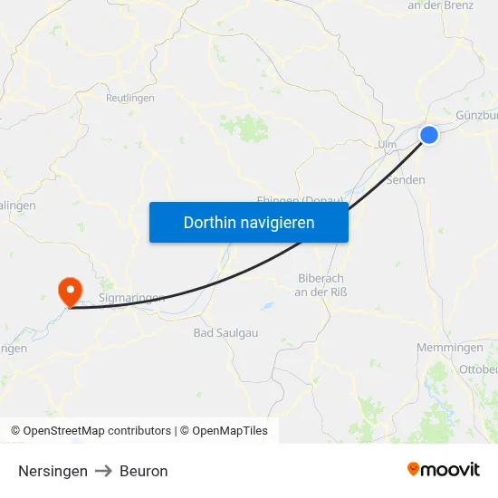 Nersingen to Beuron map