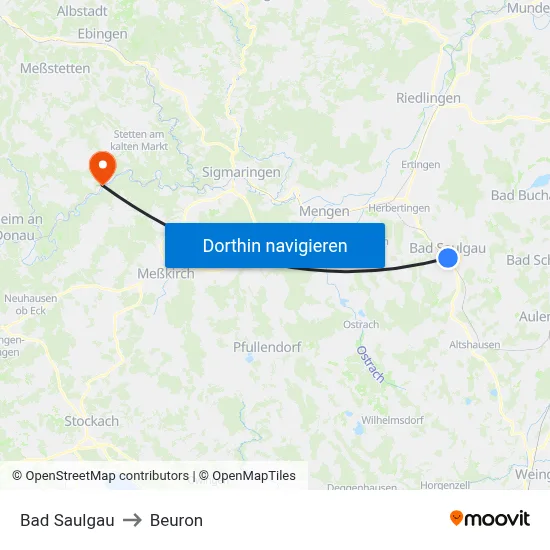 Bad Saulgau to Beuron map
