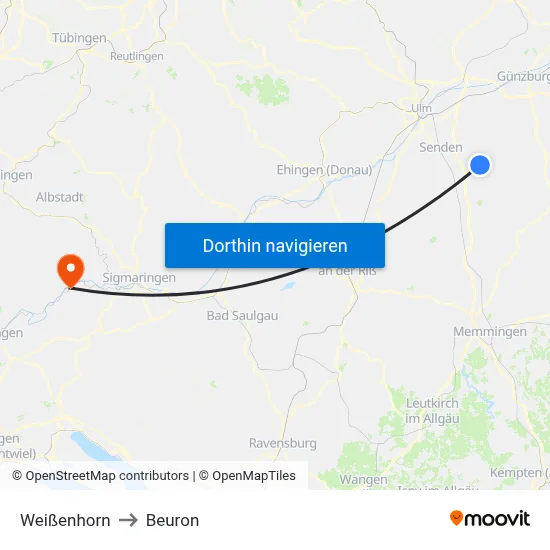 Weißenhorn to Beuron map