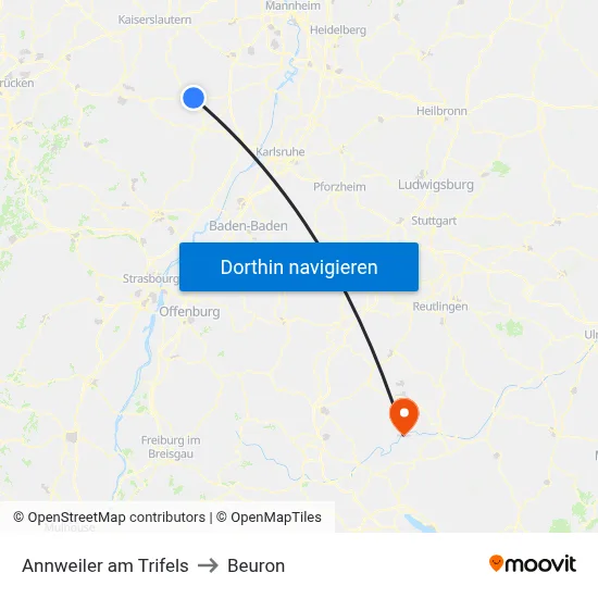 Annweiler am Trifels to Beuron map