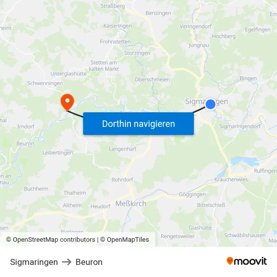 Sigmaringen to Beuron map