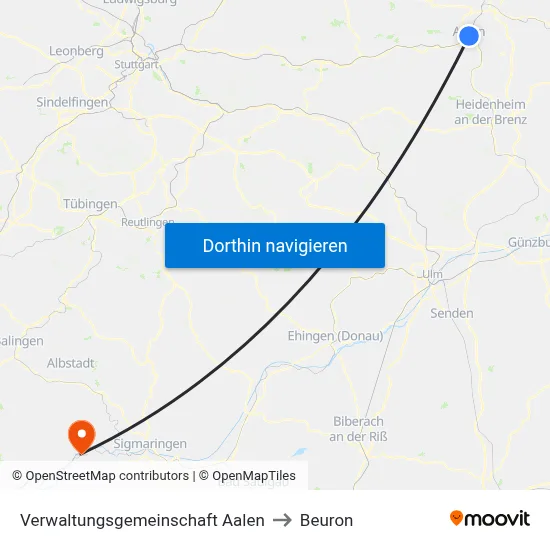 Verwaltungsgemeinschaft Aalen to Beuron map