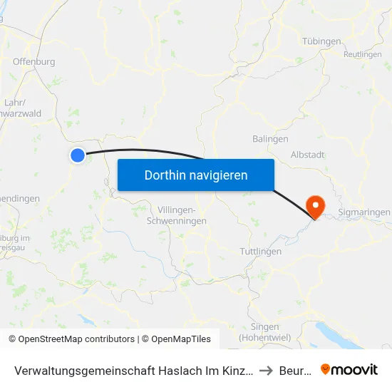Verwaltungsgemeinschaft Haslach Im Kinzigtal to Beuron map