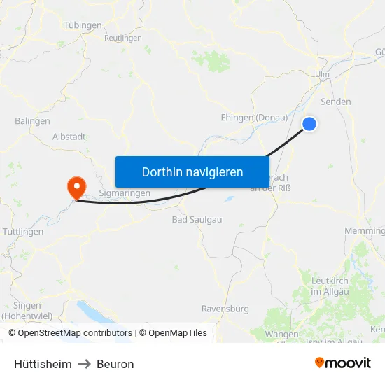 Hüttisheim to Beuron map