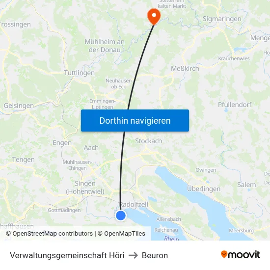 Verwaltungsgemeinschaft Höri to Beuron map