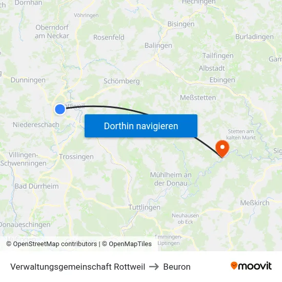 Verwaltungsgemeinschaft Rottweil to Beuron map