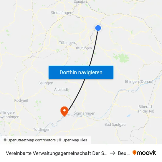 Vereinbarte Verwaltungsgemeinschaft Der Stadt Nürtingen to Beuron map