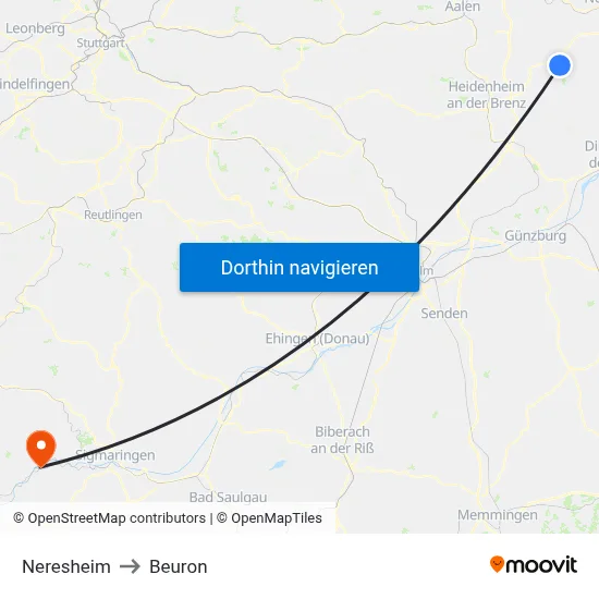 Neresheim to Beuron map