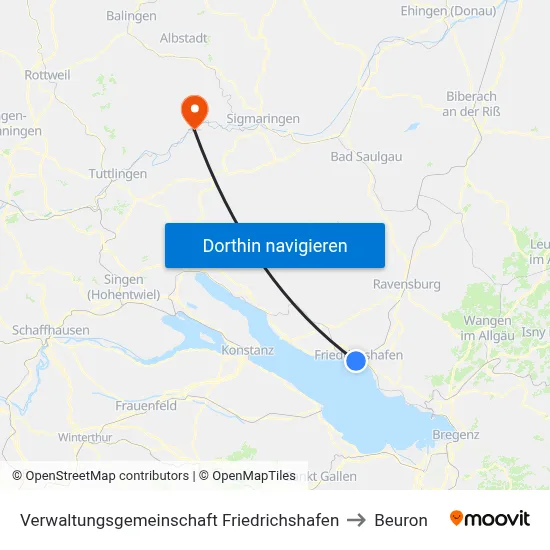 Verwaltungsgemeinschaft Friedrichshafen to Beuron map
