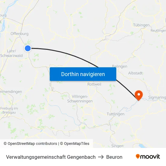 Verwaltungsgemeinschaft Gengenbach to Beuron map