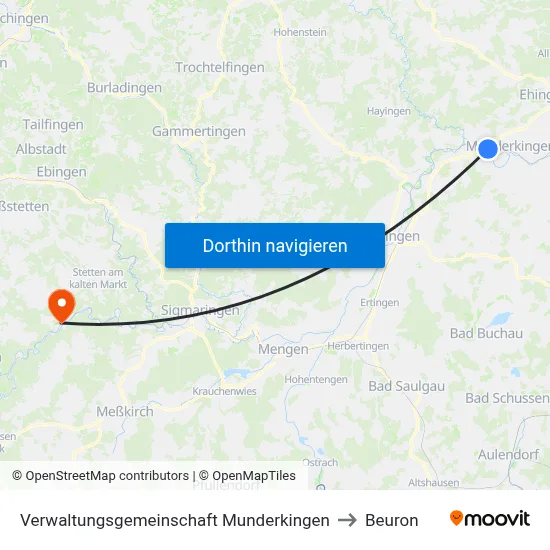 Verwaltungsgemeinschaft Munderkingen to Beuron map