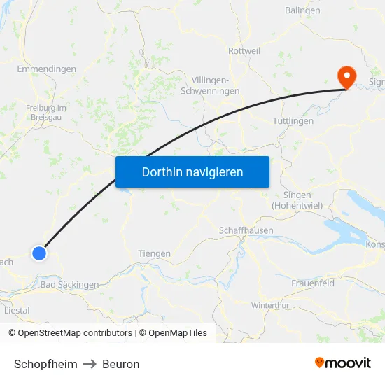 Schopfheim to Beuron map