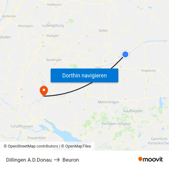 Dillingen A.D.Donau to Beuron map