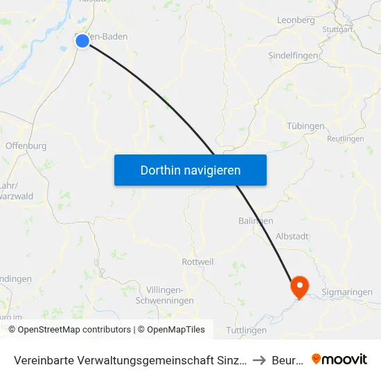 Vereinbarte Verwaltungsgemeinschaft Sinzheim to Beuron map