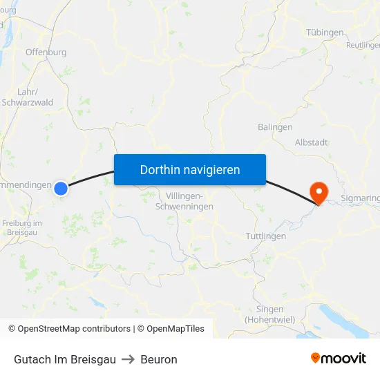 Gutach Im Breisgau to Beuron map
